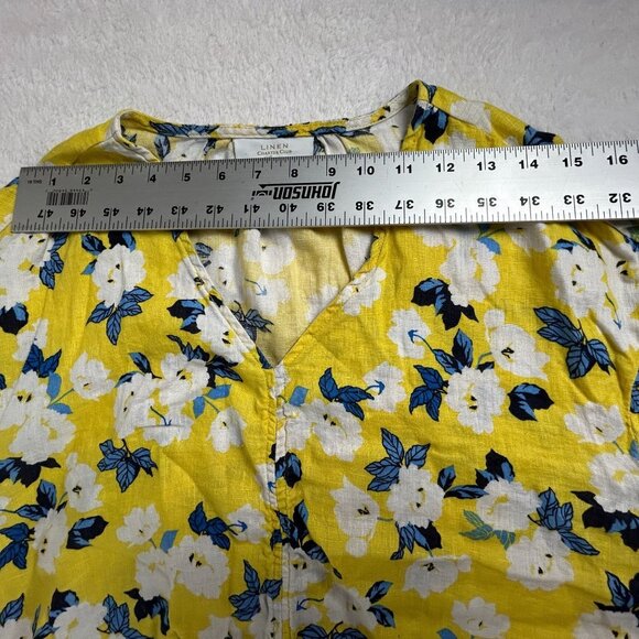 Charter Club Womens Yellow Floral Linen Tie-Front Blouse Top Large Short Sleeve - Picture 6 of 8